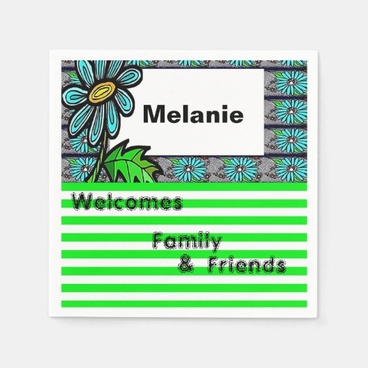 Papieren luiers, groene strepe Floral Servet (Voorkant)