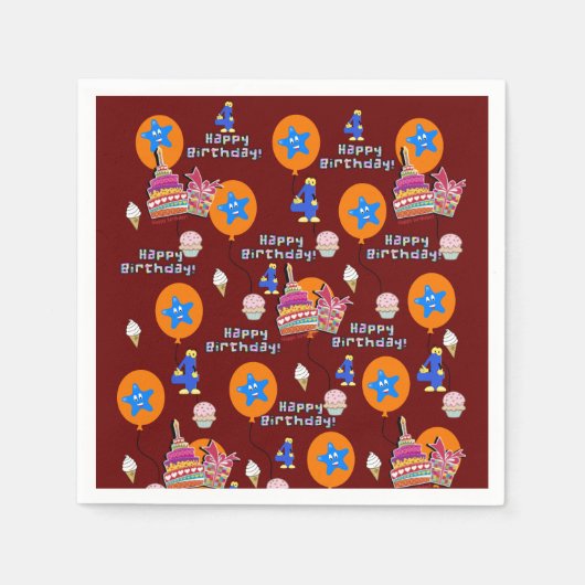 Papieren luiers, Happy 4th Birthday ballonnen #4 Servet (Voorkant)