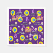 Papieren luiers, Happy 8th Birthday Balloons Paars Servet (Voorkant)