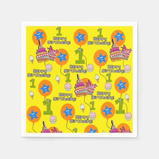 Papieren luiers, Happy Birthday ballonnen #1 First Servet (Voorkant)