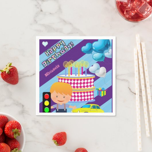 Papieren luiers, Happy Birthday Boy Car Cake Servet (Insitu)