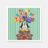 Papieren luiers, Happy Birthday Penguin Stripe Servet (Voorkant)
