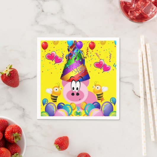 Papieren luiers, Happy Birthday Pink Bumblebee Servet (Insitu)