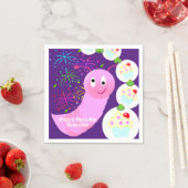 Papieren luiers, Happy Birthday Pink Worm Cupcake Servet (Insitu)