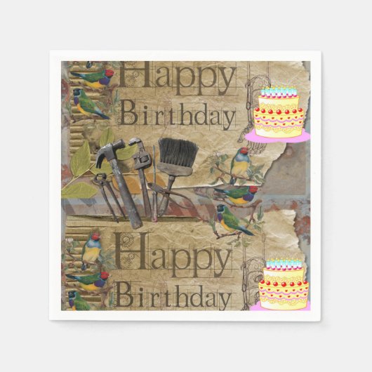 Papieren luiers, Happy Birthday  Tools Cake Servet (Voorkant)