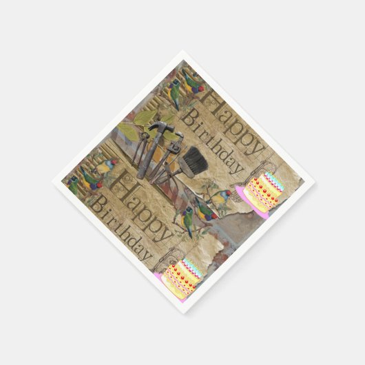Papieren luiers, Happy Birthday  Tools Cake Servet (Hoek)