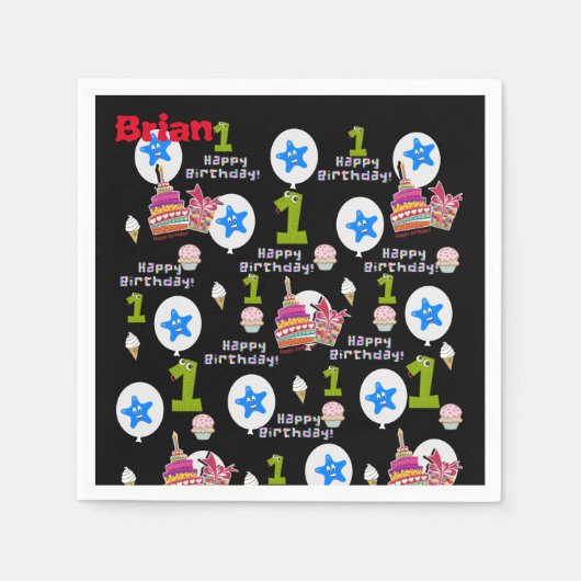 Papieren luiers, Happy First Birthday ballonnen #1 Servet (Voorkant)