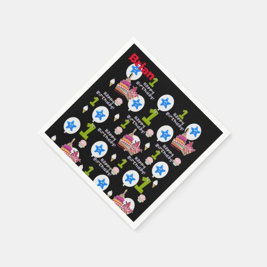 Papieren luiers, Happy First Birthday ballonnen #1 Servet (Hoek)