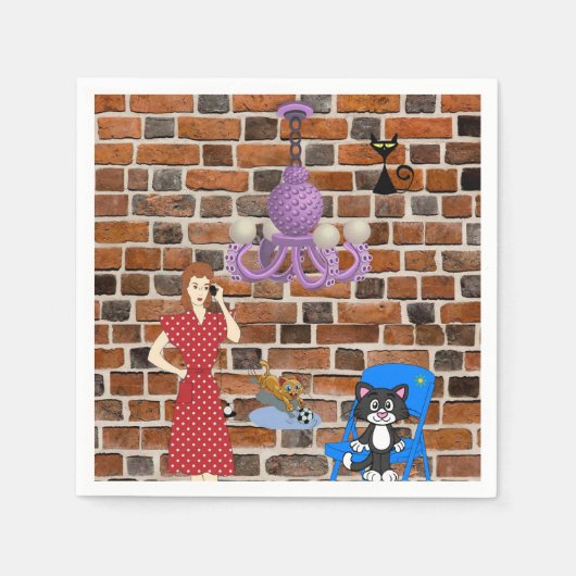 Papieren luiers, Retro Woman Cat Servet (Voorkant)