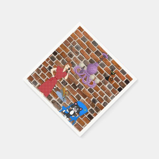 Papieren luiers, Retro Woman Cat Servet (Hoek)