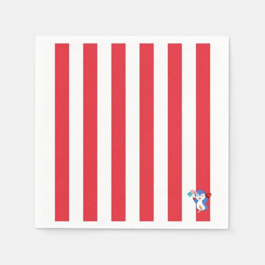 Papieren luiers, rode en witte streep pinguïn servet (Voorkant)