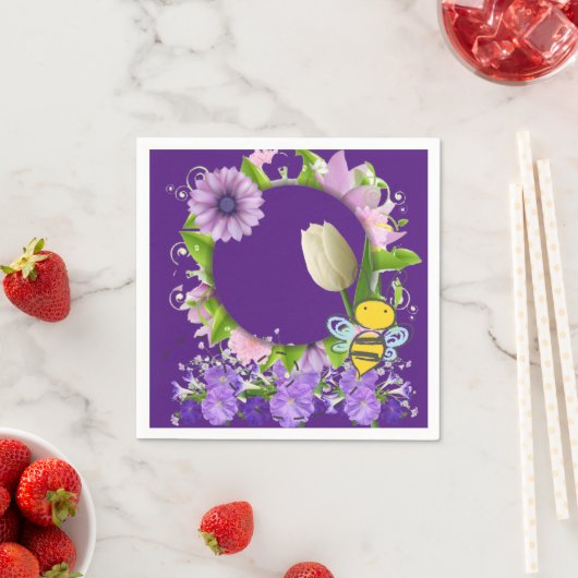 Papieren luiers, Tulp Floral Flowers Bumblebee Servet (Insitu)
