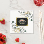 Papieren luiers, zwart bloemenmonogram servet (Insitu)