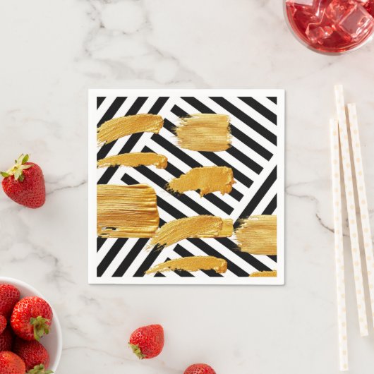 Papieren luiers, zwart-wit Stripe Gold Napkins Servet (Insitu)