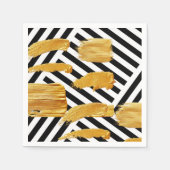 Papieren luiers, zwart-wit Stripe Gold Napkins Servet (Voorkant)