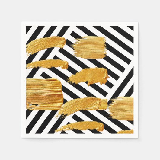 Papieren luiers, zwart-wit Stripe Gold Napkins Servet (Voorkant)