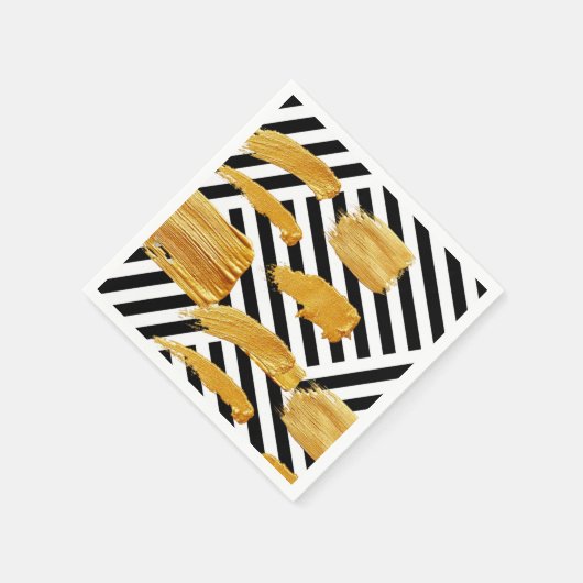 Papieren luiers, zwart-wit Stripe Gold Napkins Servet (Hoek)
