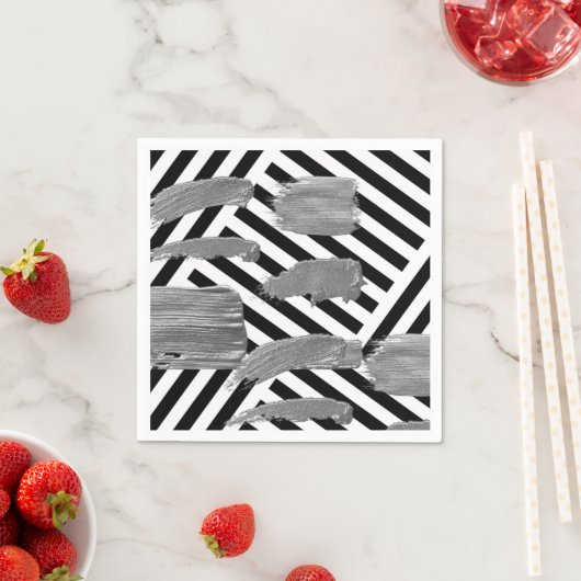 Papieren luiers, zwart-wit Stripe Silver Napkins Servet (Insitu)