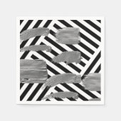 Papieren luiers, zwart-wit Stripe Silver Napkins Servet (Voorkant)