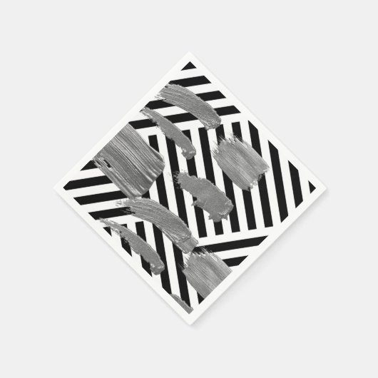 Papieren luiers, zwart-wit Stripe Silver Napkins Servet (Hoek)