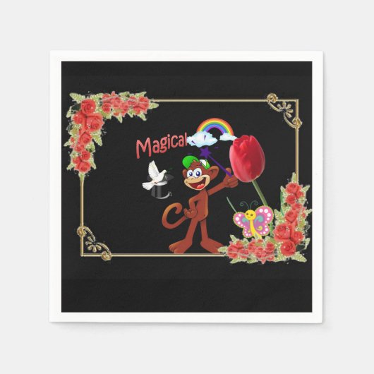 Papieren luiers, zwarte Floral-aap regenboog Servet (Voorkant)