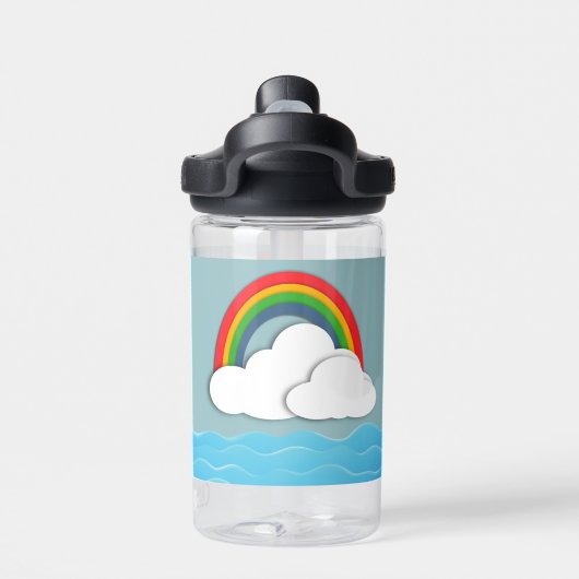 Papieren Oceaan met Regenboog en Wolken Aangepaste Waterfles (Achterkant)