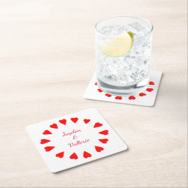 Papieren Onderzetter - Circle of Red Hearts met na