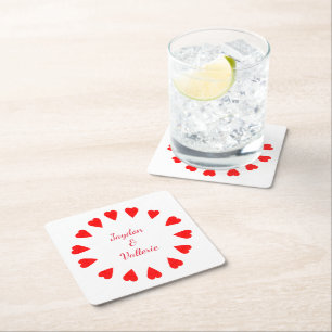 Papieren Onderzetter - Circle of Red Hearts met na