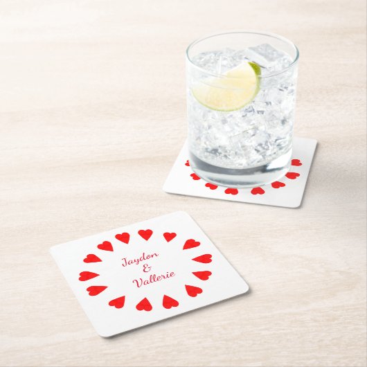 Papieren Onderzetter - Circle of Red Hearts met na (Insitu)