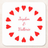 Papieren Onderzetter - Circle of Red Hearts met na (Voorkant)