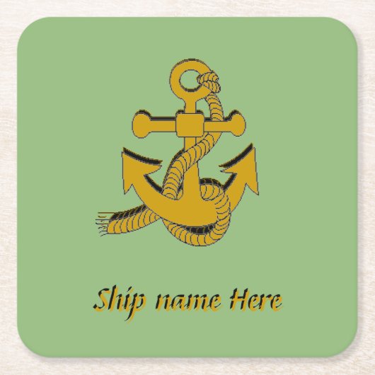 Papieren Onderzetter - Golden Anchor en naam schip (Voorkant)
