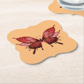 Papieren Onderzetter met rode vlinder op een goude (Gekanteld)