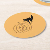 Papieren Onderzetter - pompoen en zwarte kat (Gebogen)