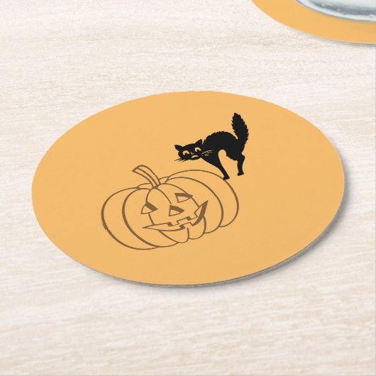 Papieren Onderzetter - pompoen en zwarte kat (Gebogen)