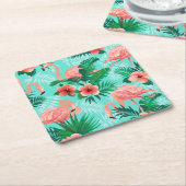 Papieren Onderzetters Flamingo Tropische handpalme (Schuin)