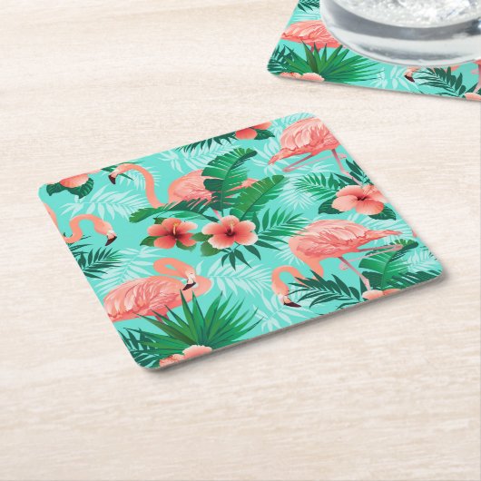 Papieren Onderzetters Flamingo Tropische handpalme (Schuin)