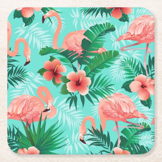 Papieren Onderzetters Flamingo Tropische handpalme (Voorkant)