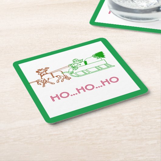 Papieren Onderzetters - Kerstman en rendier (Schuin)