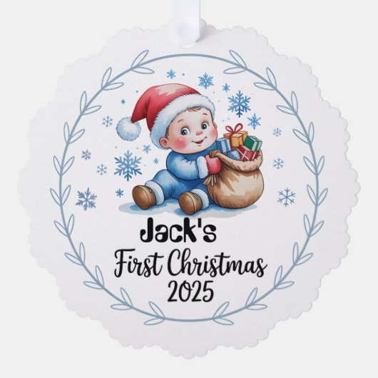 Papieren Ornament-Baby Boy's eerste kerst Ornament (Voorkant)