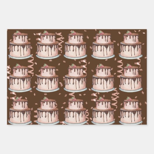 Papieren pakbladen met drie Roos gouden dag Inpakpapier Vel (Voorkant 2)