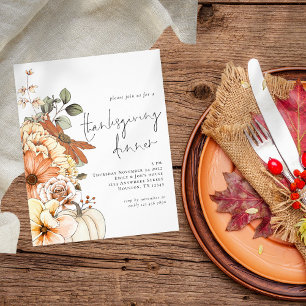 PAPIEREN Pompoen Bloemen Thankgiving Diner uitnodi Flyer