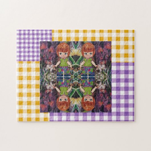 Papieren poppen in puzzle legpuzzel (Horizontaal)