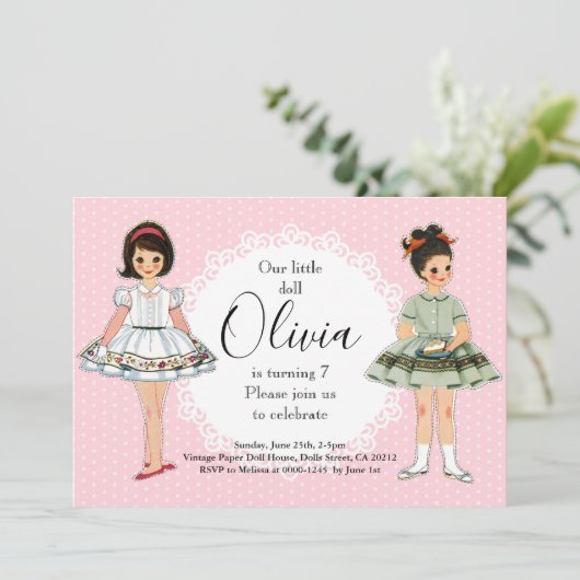  Papieren Poppetje Verjaardagsfeestuitnodiging 2 Kaart (Staand voorkant)