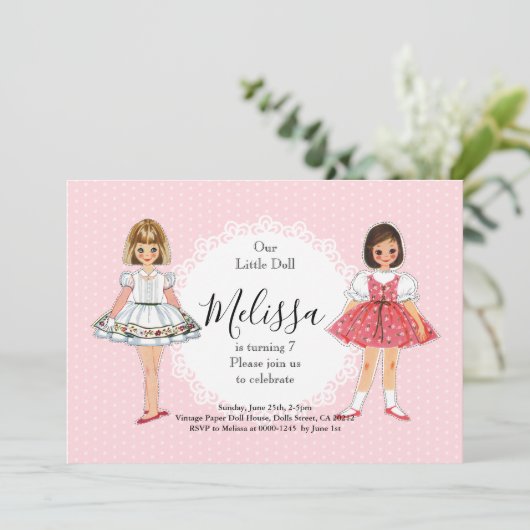  Papieren Poppetje Verjaardagsfeestuitnodiging Kaart (Staand voorkant)