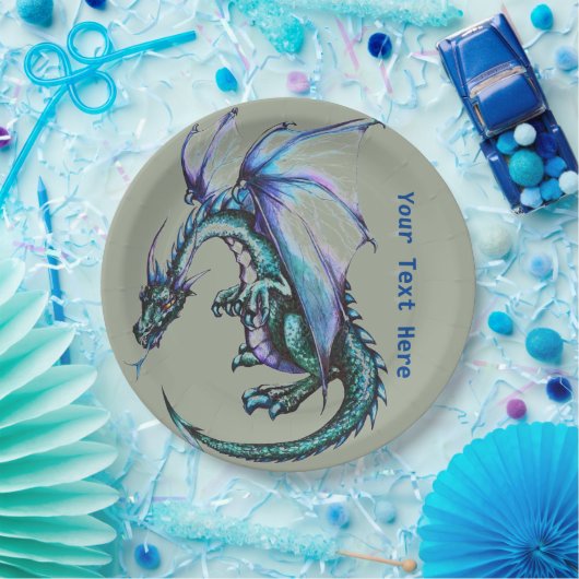 Papieren producten van turquoise blue Dragon Papieren Bordje (Feest)