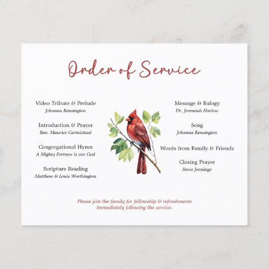 PAPIEREN Rode Kardinaal Memorial Begrafenisprogram Flyer (Achterkant)