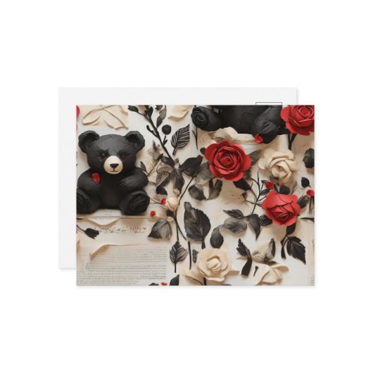 Papieren Rozen & Beren Valentijn Briefkaart (Voorkant / Achterkant in situ)