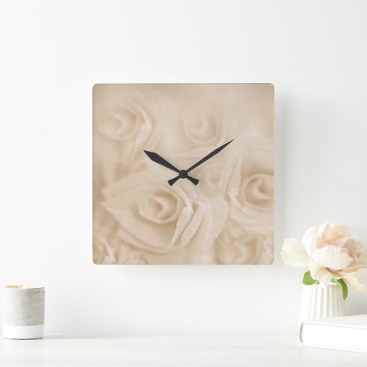 Papieren Rozen Sepia Vierkante Klok (Huis)