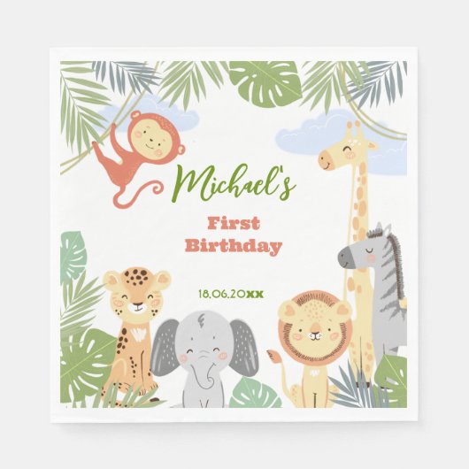 Papieren servet 1e verjaardag met schattige dieren (Voorkant)