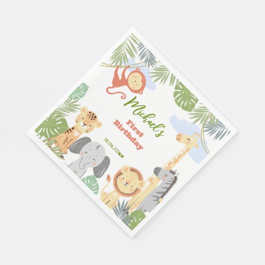 Papieren servet 1e verjaardag met schattige dieren (Hoek)
